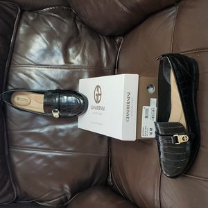 Giani Bernina Memory Foam Black Croc Flats Loafers NIBOX
